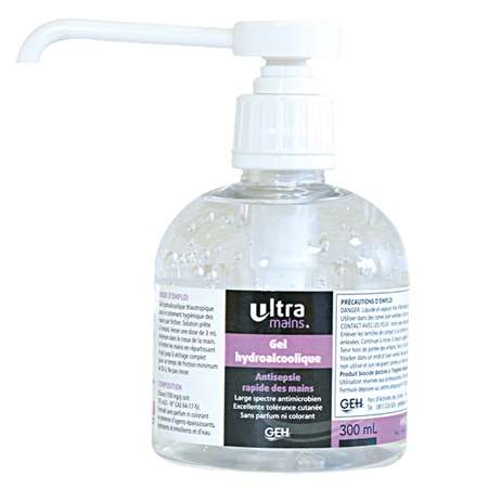 GEL HYDROALCOOLIQUE ULTRA MAINS 300ML A/POMPE